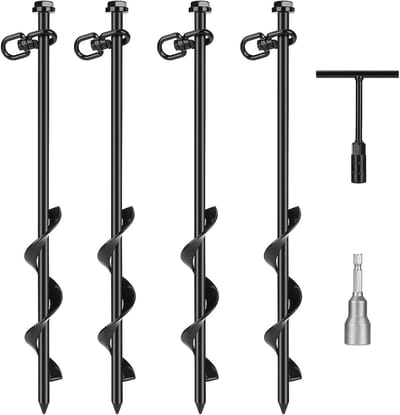 Stalen Grondanker Set voor Tuin en Camping – 4 stuks 40 cm, Zwart Metaallegering