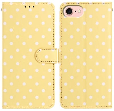 Hoesje Geschikt voor Apple iPhone 17e / 16e | Polka Dot Wallet Book Case | Portemonnee Hoesje | 3 Pasjes | Magneetsluiting | Stand Functie | Geel