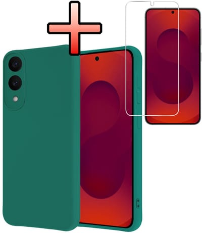 Hoesje - Met Screenprotector - Geschikt voor Samsung Galaxy S25 Edge - Sterk & Shockproof - Back Cover - Siliconen Case - Telefoon Hoes - Donkergroen