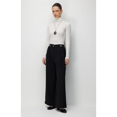 Hoge Taille Wijde Pantalon met Accessoire Detail