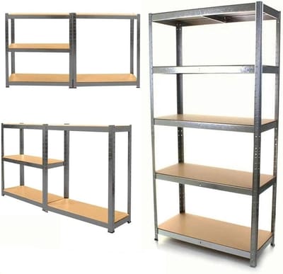 Stelling 5-Lagen Verstelbaar - Opbergplank - Metaal - Hout - 875 kg Belastbaar - Eenvoudige Montage - Voor Garage & Werkplaats