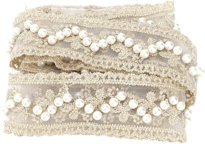 Lace Ribbon 2 Meter in Beige, Klassiek Geborduurd Appliqué voor Bruiloften, Naaien en Creatieve Projecten
