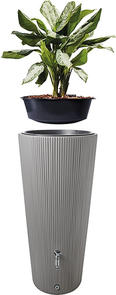 Graf regenton Vaso Decor 220 L- grijs-met kraantje-met vulautomaat voor rechthoekige regenpijp