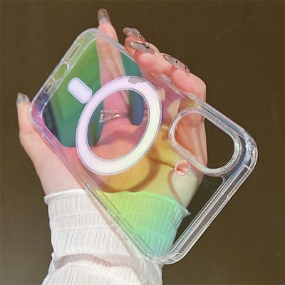 Voor Magsafe Magnetische Draadloze Opladen Regenboog Laser Transparante Hoes Voor iPhone 16 15 14 13 12 11 Pro Max X XS XR 8 7 16Plus SE Cover For iPhone 13Pro Max