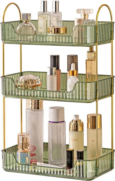 Unyqoos ® Groene Drie-Lagen Cosmetica- en Make-up Organizer voor Badkamer en Meer