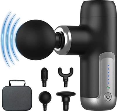Namajunas - Massage gun - Spiermassager - Uitgerust met 4 massagekoppen - 6 intensiteitsniveaus - Zwart - Massage pistool - Opbergcase - Krachtig en Draadloos Sport en Relax Massage Apparaat - Draadloos