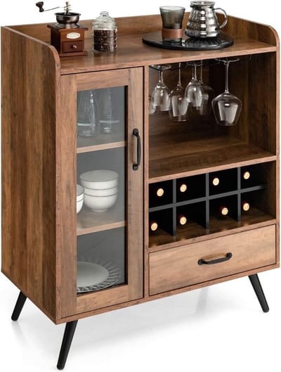 Luxe Barkast – Drankkast – Wijnrek – Valbeveiliging – Extra Opbergruimte – Glazen Deur – Stijlvol & Praktisch Design – Bruin