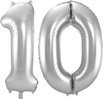Ballon Cijfer 10 Jaar Zilver Helium Ballonnen Verjaardag Versiering Cijfer Ballon Feest Versiering Met Rietje - 86Cm