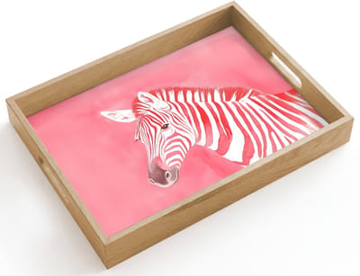 Dienblad hout 40x30 cm - Schootdienblad - Zebra - Pink - Verf - Borrelplank rechthoek - Plateau dienbladen