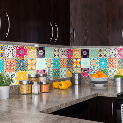 Muurstickers - Zelfklevende tegelmuurstickers voor keuken en badkamer - AZULEJOS AGOSTINA - 24 stickers 10x10cm