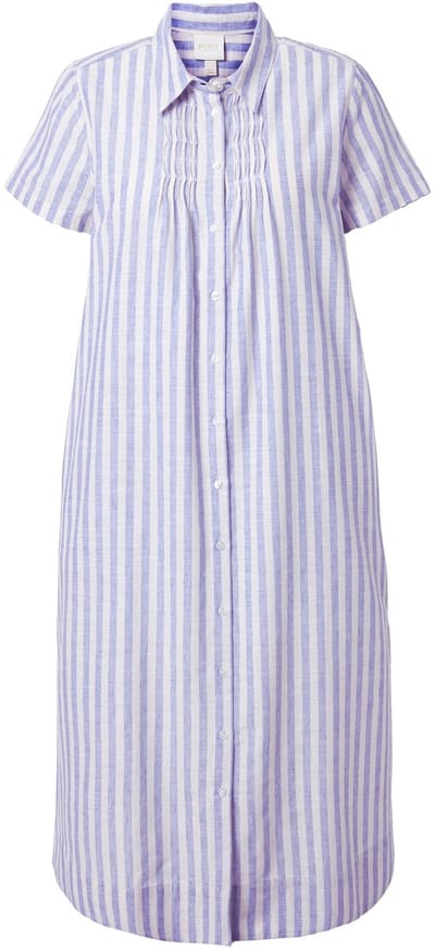 Ulla Popken - Dames - Maxi-jurk strepen overhemdkraag korte mouwen - Denim blauw - Maat 58+