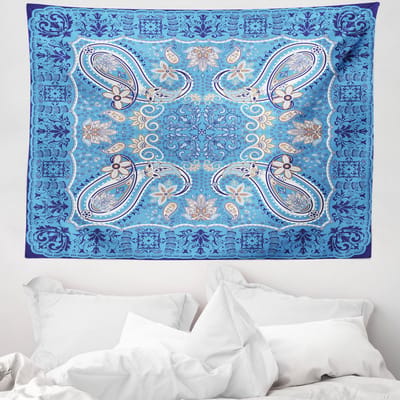 ABAKUHAUS Paisley Wandtapijt, Klassiek Oosters Sierlijk Bloemenpatroon met Lijst, 150 x 110 cm, Wit