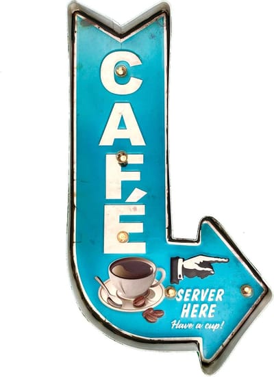 Famanu – LED koffie wandbord – Retro café stijl – Verlicht metalen bord