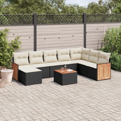 vidaXL - 9-delige - Loungeset - met - kussens - poly - rattan - zwart