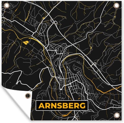 Tuin poster Stadskaart – Plattegrond – Duitsland – Goud – Arnsberg – Kaart - 200x200 cm - Tuindoek