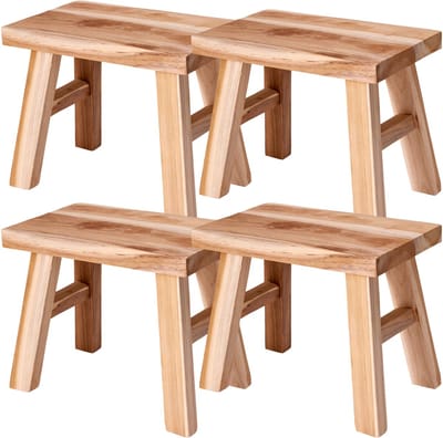 Home & Styling Krukje - 4x - teak hout - 31 x 19 x 25 cm - opstapje - krukje hout - planten krukje - voetenbankje