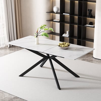 MODENUIT Eettafel - Uitschuifbaar Met Kruispoten - Voor Eetkamer En Woonkamer - MDF En Metaal - 150/180x70x76 cm