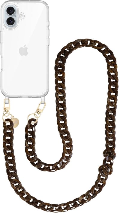 xoxo Wildhearts siliconen hoesje - Geschikt voor iPhone 17 - Brown Chocolate - Lang Koord - Telefoonhoesje - Hoesje met koord - telefoonkoord - Transparant hoesje - Lang bruin koord