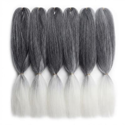 Zwart ombre zilver synthetisch vlecht haar dames braiding hair jumbo braid extensies extensions lang vlecht haar om te vlechten – Double Triple Super X – 6 stuks