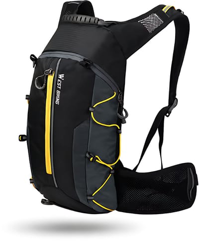 CarryQuest® - 16L Opvouwbare Fietsrugzak - Waterafstotende Nylon Outdoor Rugzak met Ademend Rugpaneel, Borstband, Heuptas & Toploader - 44x26x9 cm - Zwart/Geel