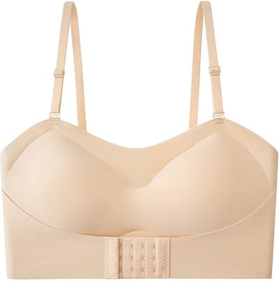 Wow Peach - Naadloos Strapless Bandeau BH - Push up met voorzijde sluiting - Padded Cups - Comfort - Nude - Medium