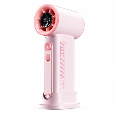 Draagbare Handventilator met 100 Standen - Oplaadbare Mini Ventilator met LED-Display & Basis - 12 Uur Batterij - Roze