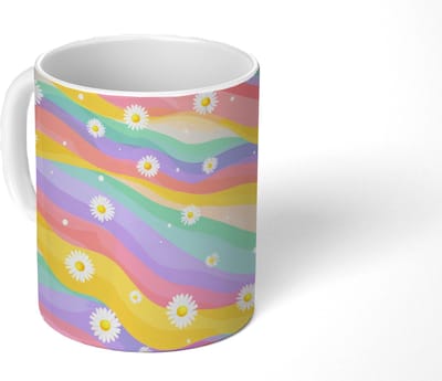 Mok - Koffiemok - Madeliefjes - Kleurrijk - Pastel - Vrolijk - Mokken - 350 ML - Beker - Koffiemokken - Theemok