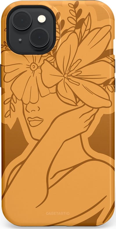Casetastic hoesje geschikt voor Apple iPhone 15 Plus - MagSafe - Dubbellaagse bescherming - Botanische Elegantie - Fashion Case - Goud Bruin Terracotta