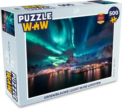 Puzzel Groen/blauwe lucht in de Lofoten - Legpuzzel - Puzzel 500 stukjes