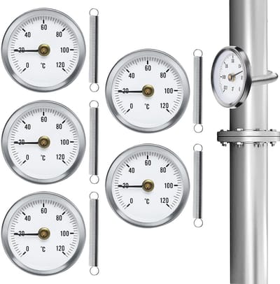 5x Buisthermometer Aanlegthermometer met Clip-on Veer voor Verwarmingsbuizen 0-120°C