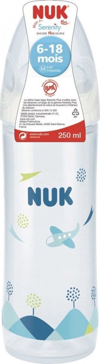 NUK Serenity Plus | Plane | Fles | 6-18 maanden | 250 ml | speen maat: M | 6-18 maanden