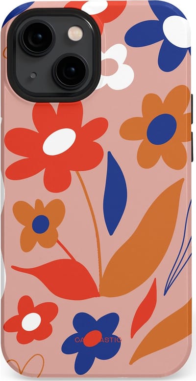 Casetastic hoesje geschikt voor Apple iPhone 13 mini - MagSafe - Dubbellaagse bescherming - Vormen in bloei - Fashion Case - Perzik Rood Donkerblauw