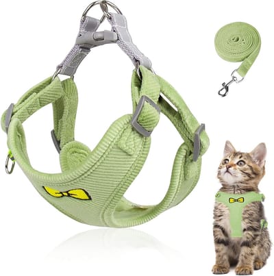 Kattentuigset, polyester verstelbaar kattentuig met lijn, uitbraakbestendig voor kittens en honden (Groen -S)