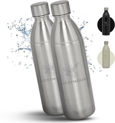 Luckymoose RVS Drinkfles 1,1L Infinity - Set van 2 - Geschikt voor SodaStream Bruiswatertoestel - Waterfles voor Bruiswater Machine - Zilver