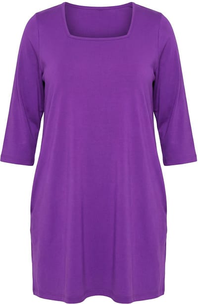 Ulla Popken - Dames - Longshirt A-lijn carréhals 3/4-mouw - Purper - Maat 50+