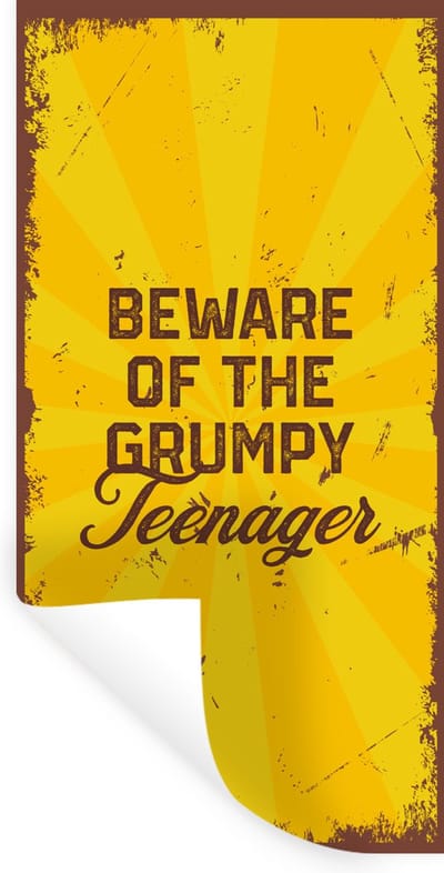 Muurstickers - Sticker Folie - Kinderen - Quotes - Vintage - Beware of the grumpy teenager - 40x80 cm - Plakfolie - Muurstickers Kinderkamer - Zelfklevend Behang - Zelfklevend behangpapier - Stickerfolie