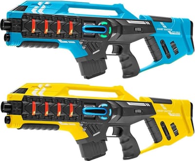 Light Battle Connect Laser game set - 2x Mega Blaster Blauw/Geel - Speelgoed laserguns met unieke Anti-Cheat functie - lasergame set voor kinderen
