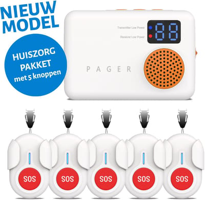 Alarmknop Huiszorg Pakket met numeriek display - Koppel tot 20 zenders - SOS knop voor Senioren - Senioren Alarm - Personenalarmering - Paniekknop - Persoonlijke Alarmen - Alarmknop Voor Ouderen en Hulpbehoevenden - Noodknop - Noodoproepknop