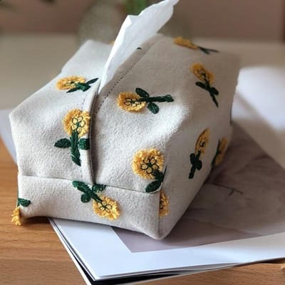 Boîte à mouchoirs en forme de marguerite pour salon, maison, table basse, tiroir à papier, nouvelle boîte à serviettes chinoise, ensemble de fleurs brodées, boîte à mouchoirs pour voiture