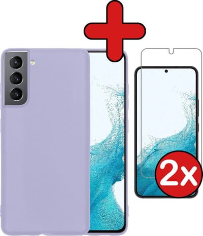 Hoesje - Met 2x Screenprotector - Geschikt voor Samsung Galaxy S22 - Sterk & Shockproof - Telefoon Hoes - Back Cover - Siliconen Case - Telefoonhoes - Lila