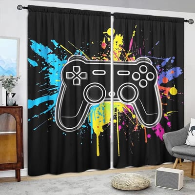 2 stuks Gordijn met Graffiti Handvat Print voor Huisdecoratie - Gordijn met Stangzak voor Slaapkamer, Kantoor, Keuken, Woonkamer 52.5cmX116cmX2pcs blue