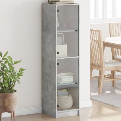 vidaXL - Hoge - kast - met - glazen - deuren - 35x37x142 - cm - betongrijs