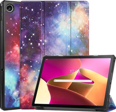 Hoes - Geschikt voor Lenovo Tab M10 Plus (3e / 3rd Generatie) - Dun & Stevig - Trifold Bookcase - Hard Cover - Hardcover Book Case - Tablet Hoesje - Galaxy