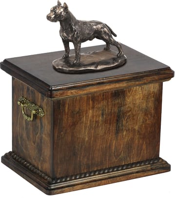 Elegante urn voor American Staffordshire Terrier met beeldje
