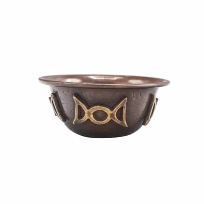 Antieke koperen rituele kom met drievoudige maan 8x4cm
