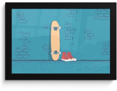 Poster in lijst - Fotolijst 30x20 cm - Posters - Skateboard - Gympen - Rood - Minimalistisch - Posterlijst zwart - Decoratie - Wanddecoratie woonkamer - Muurdecoratie slaapkamer - Kerstversiering - Kerstdecoratie voor binnen - Kerstmis