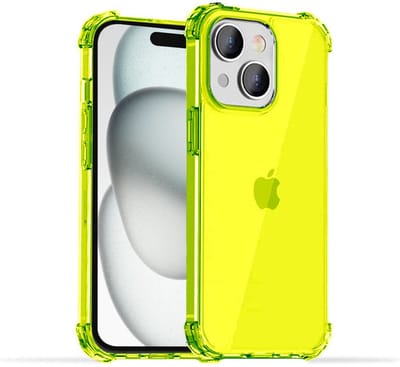 Smartphonica Telefoonhoesje geschikt voor iPhone 15 - Transparant Shockproof siliconen Hoesje met Stootrand – Neon Geel geschikt voor iPhone 15
