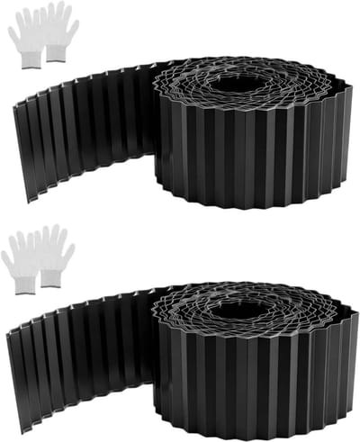 Gazonrand Metaal - Perkrand Bloembegrenzing - Tuin Afscheiden - Flexibel Golf Design - 15 cm Hoog - Zwart