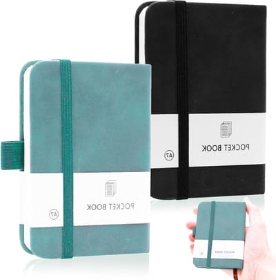 Mini Notepad Set van 2 Stuks, A7 Notitieboek met Elastische Sluiting, 200 Pagina's voor School, Werk en Reizen in Lichtblauw en Zwart
