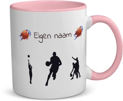 Akyol - basketbal met eigen naam - koffiemok - theemok - roze - Basketbal - jongens en meisjes - cadeau - verjaardag - geschenk - gepersonaliseerd - jongens en meisjes - 350 ML inhoud